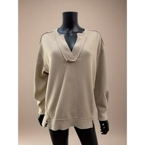 SHEIN Waffle Knit Henley‎ Pullover Beige Long Sleeve Casual Top Size M
